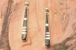 Calvin Begay Genuine Acoma Jet Sterling Silver Dangle Earrings